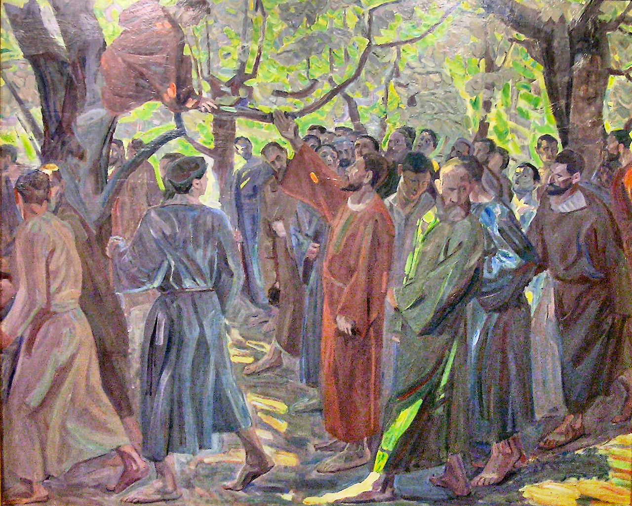 Jésus invite Zachée à descendre du sycomore (œuvre de Niels Larsen Stevns)